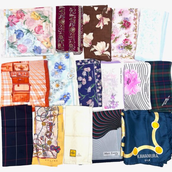 BULK SALE FOR RESALE:  14 Handkerchiefs +2 Scarf: BURBERRY-Celine-Fendi More!(#1 - Picture 2 of 16
